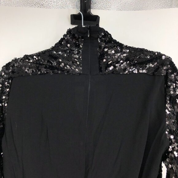 NWT PINKO Black Long Sleeve Stretch Asymmetric Hem Mini Sequin Dress Sz 12/EU 44 - Picture 9 of 16